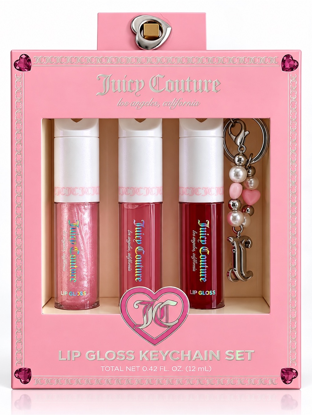 Juicy Couture Pink Lip Gloss & Keychain Set - Three Shades